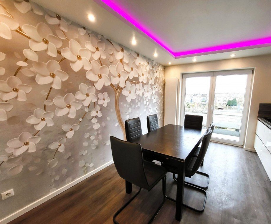 moderne Fototapete in der K�che Maisonettewohnung Duisburg
