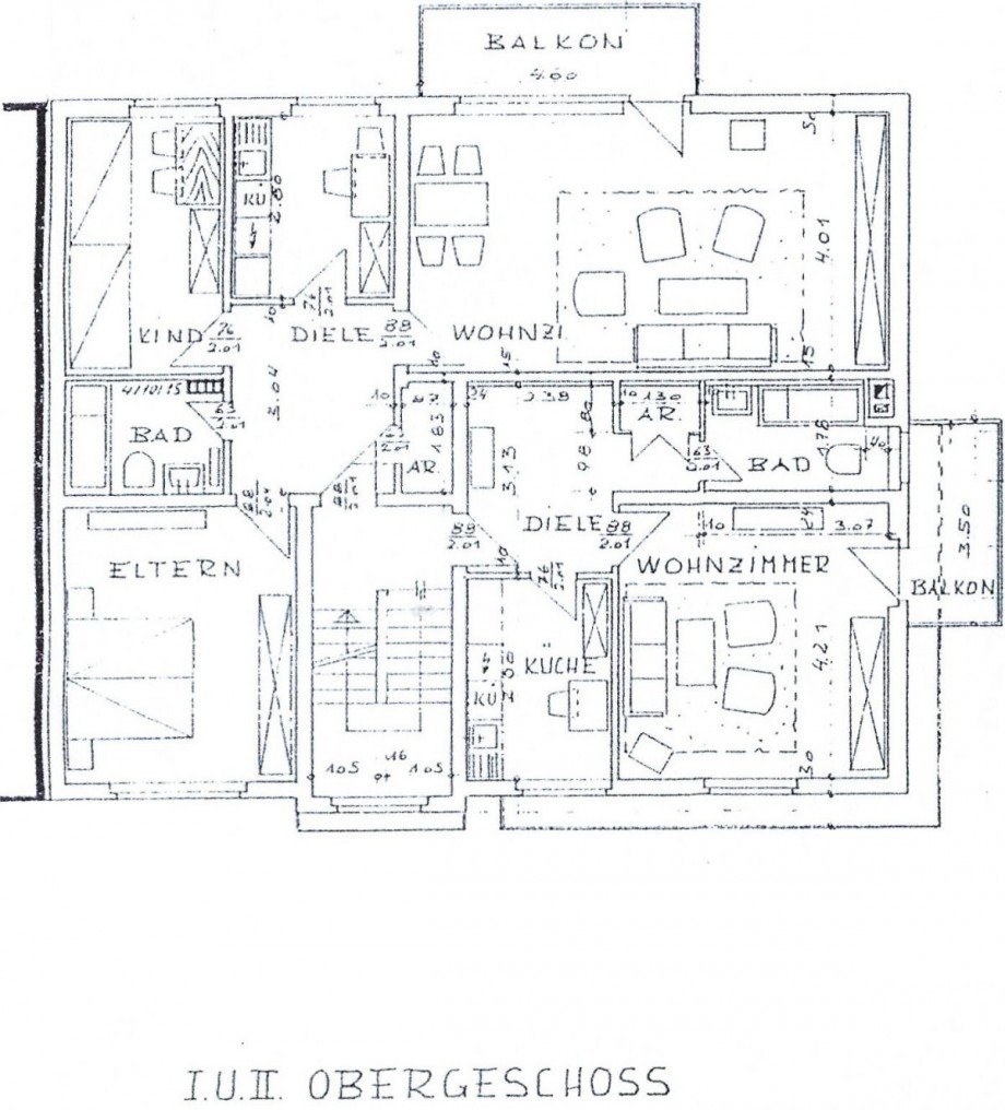 Grundriss 1.OG,2.OG Wohn- / Gesch�ftshaus Essen