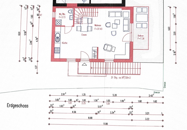 Grundriss Erdgeschoss Maisonettewohnung Wetter (Ruhr)